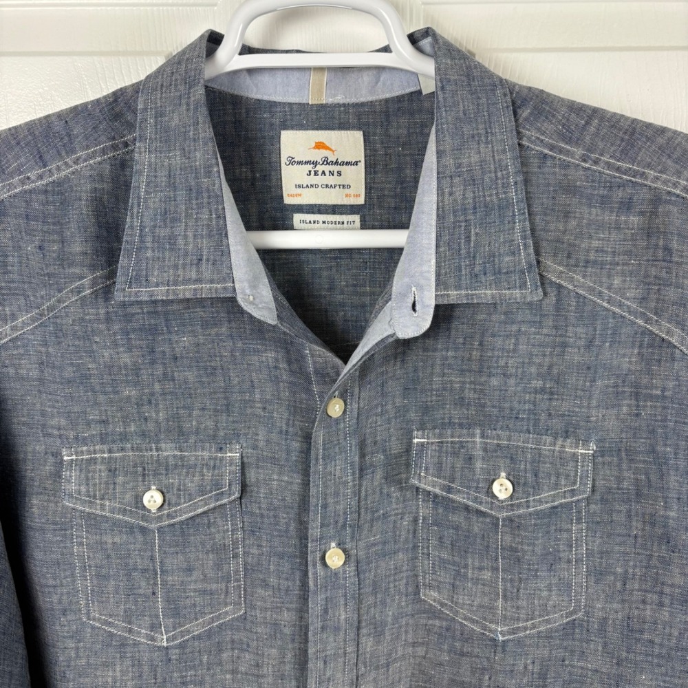 Tommy Bahama Linen Shirt Men's XL Blue Ombre Button-Up Western Island Modern Fit - Picture 4 of 7